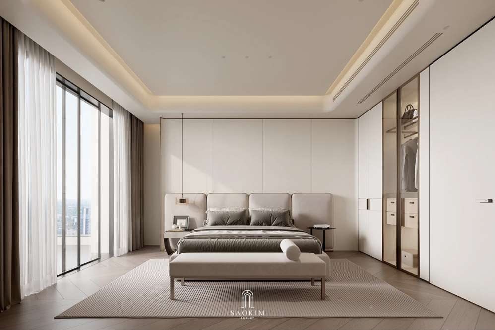 Thiết kế phòng ngủ master chung cư cao cấp phong cách Contemporary Luxury dự án Vinhomes Symphony - Vẻ đẹp của sự tinh tế vượt thời gian